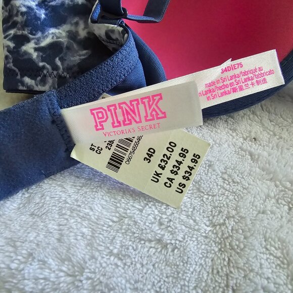NWT VS Pink Blue Tie-Dye 34D T-Shirt Bra - Picture 4 of 4